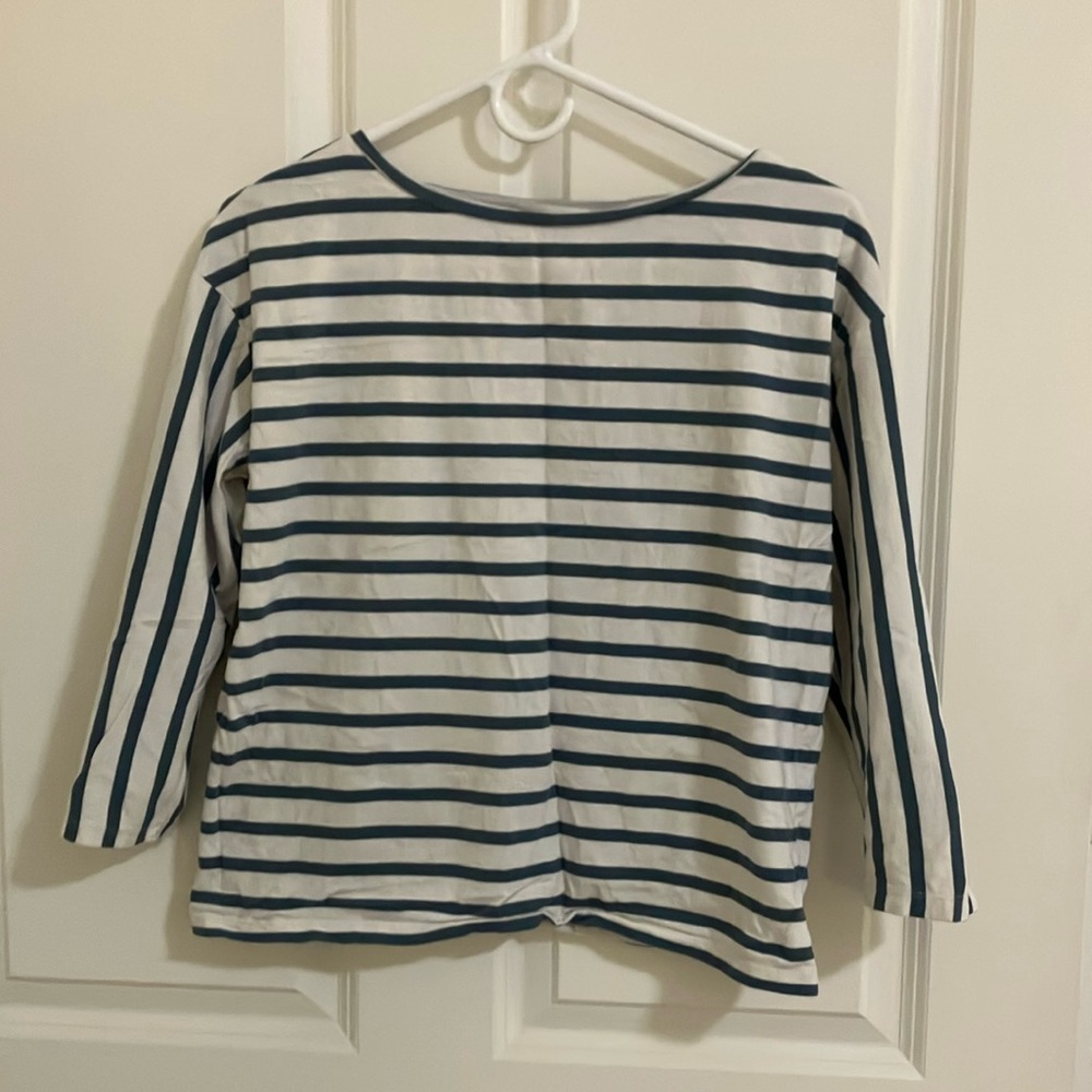 Ann Taylor Striped Long Sleeve Tee - White and Blue